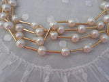 Lovely Avon Multi Strand Necklace  Gold Bugle & Faux Pearl Beads