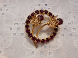 Red Sparkly Rhinestones Wreath with Flowers Brooch Pin