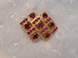 Breathtaking Vintage Pin Brooch with Pink & Red Super Sparkly Rhinestones