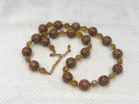 Joan Rivers Amazing Beaded Necklace Leopard Chunky & AB Amber Glass Beads