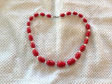 Awesome Beaded Vintage Necklace w Red & White Beads