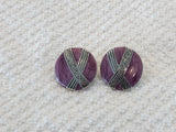 Magnificent Vintage Pierced Earrings Purple Enamel Silver Tone Metal