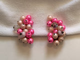 So Fantastic Signed Japan Vintage Pink Bead Cluster Clip On Earrings