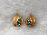 Stunning Vintage Jewelry Set Brooch & Clip On Earrings w AB Blue Rhinestones