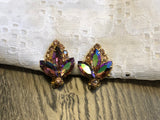Absolutely Stunning Vintage Clip On Earrings w Purple & AB Rhinestones