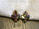 Absolutely Stunning Vintage Clip On Earrings w Purple & AB Rhinestones