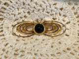 Really Interesting Vintage Brooch Shiny Gold Tone Metal w Black Cabochon