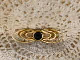 Really Interesting Vintage Brooch Shiny Gold Tone Metal w Black Cabochon