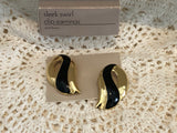 AVON FABullous Vintage Clip On Earrings "Sleek Swirl" Gold Tone & Black Enamel 1989