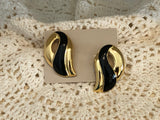 AVON FABullous Vintage Clip On Earrings "Sleek Swirl" Gold Tone & Black Enamel 1989