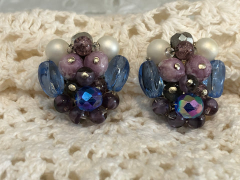 Stunning Vintage Bead Cluster Clip On Earrings Signed West Germany