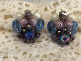 Stunning Vintage Bead Cluster Clip On Earrings Signed West Germany