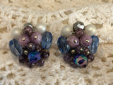 Stunning Vintage Bead Cluster Clip On Earrings Signed West Germany