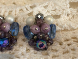 Stunning Vintage Bead Cluster Clip On Earrings Signed West Germany