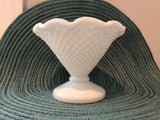 Beautiful Vintage Diamond Point Hobnail Milk Glass Candy Dish / Vase / Bowl w Scallop Edge