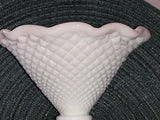 Beautiful Vintage Diamond Point Hobnail Milk Glass Candy Dish / Vase / Bowl w Scallop Edge