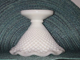 Beautiful Vintage Diamond Point Hobnail Milk Glass Candy Dish / Vase / Bowl w Scallop Edge