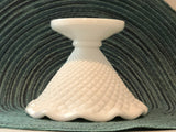 Beautiful Vintage Diamond Point Hobnail Milk Glass Candy Dish / Vase / Bowl w Scallop Edge