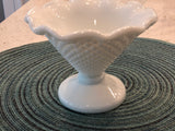 Beautiful Vintage Diamond Point Hobnail Milk Glass Candy Dish / Vase / Bowl w Scallop Edge