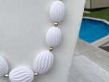 So Fantastic Beaded Vintage Necklace w White and Silver Beads