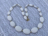 So Fantastic Beaded Vintage Necklace w White and Silver Beads