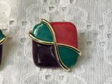 Super Retro Cool Enamel Vintage Pierced Earrings Purple, Pink & Green