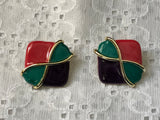 Super Retro Cool Enamel Vintage Pierced Earrings Purple, Pink & Green