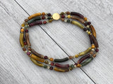 Magnificent Vintage Multi-Strand Beaded Necklace Marbled Curved Beads