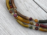 Magnificent Vintage Multi-Strand Beaded Necklace Marbled Curved Beads
