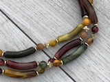 Magnificent Vintage Multi-Strand Beaded Necklace Marbled Curved Beads