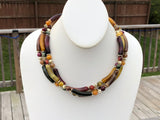 Magnificent Vintage Multi-Strand Beaded Necklace Marbled Curved Beads