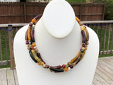 Magnificent Vintage Multi-Strand Beaded Necklace Marbled Curved Beads