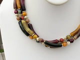 Magnificent Vintage Multi-Strand Beaded Necklace Marbled Curved Beads