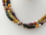 Magnificent Vintage Multi-Strand Beaded Necklace Marbled Curved Beads