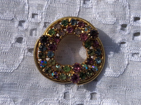 Stunning Vintage Brooch Pin w Sparkly Colorful Rhinestones