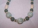 Amazing Vintage Beaded Necklace w Green & Cream Awesome Beads