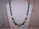 Amazing Vintage Beaded Necklace w Green & Cream Awesome Beads