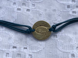 Lia Sophia Beautiful Bracelet w Rhinestone Disc & Blue Cord