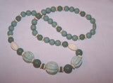 Amazing Vintage Beaded Necklace w Green & Cream Awesome Beads